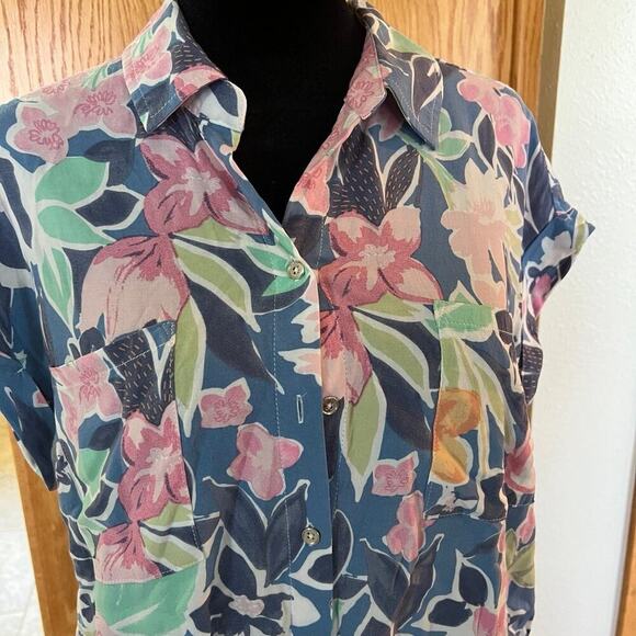 Tribal Jeans button down sleeveless floral shirt women's size M - Picture 2 of 8